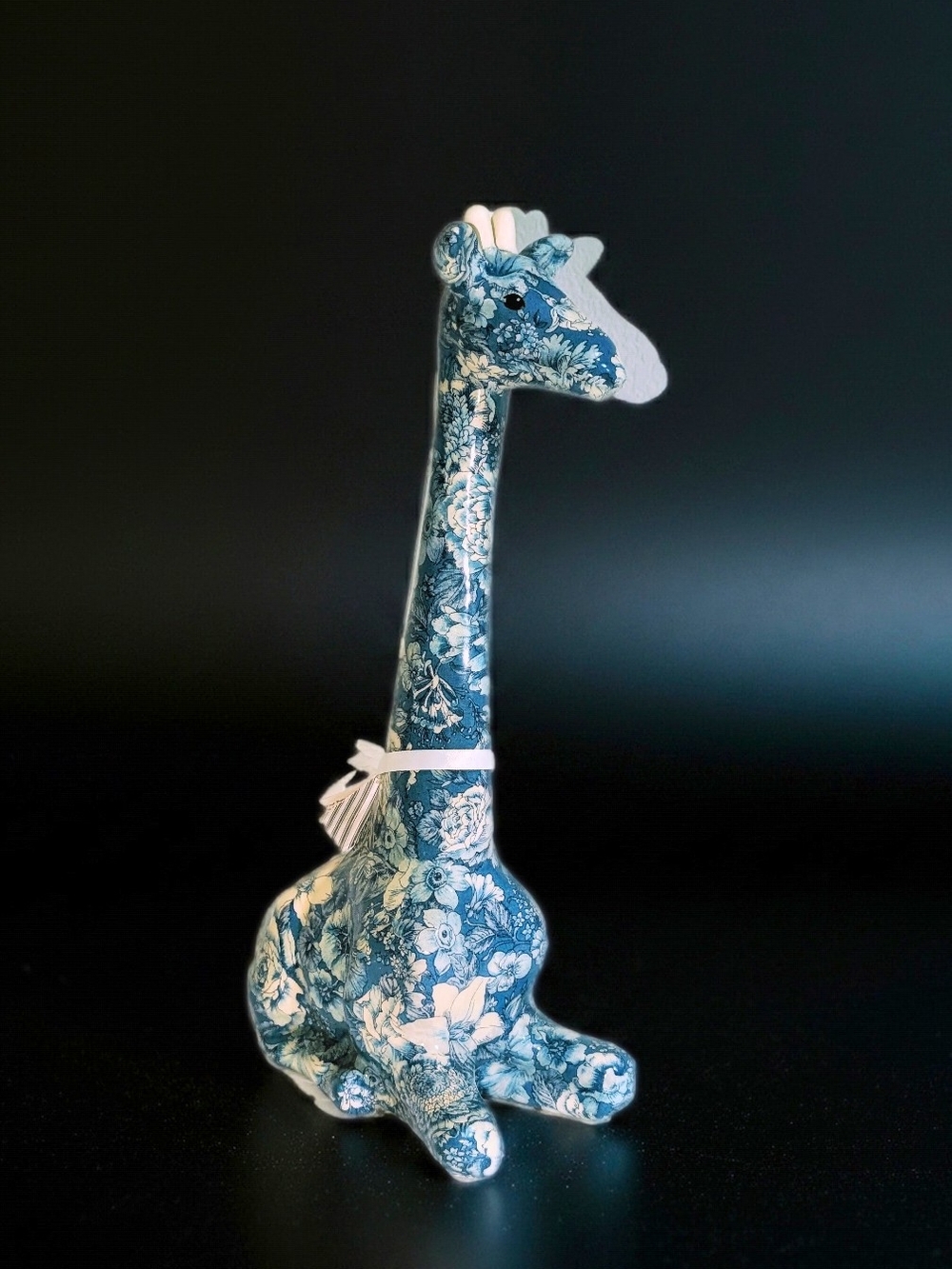 Joan Baker Designs Porcelain Patchworks Giraffe Figurine Blue/White Floral